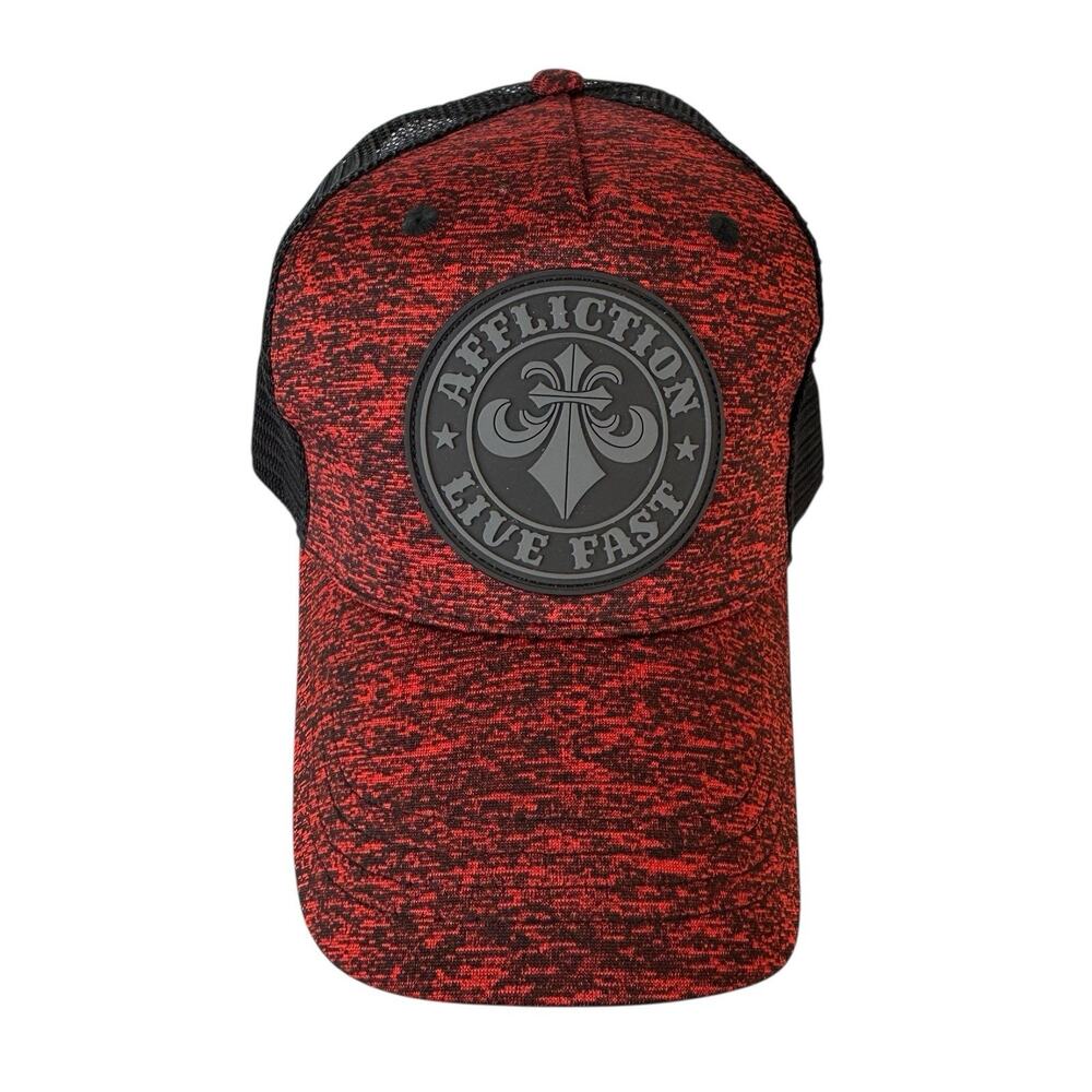 Affliction Trucker‎ Snapback Red Black Mesh Cap Hat Mens One Size